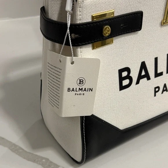 Balmain Black and White Satchel with Gold Accents - Picture 2 of 7